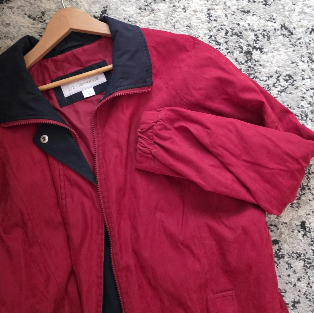 Vintage Liz Claiborne Windbreaker Utility Jacket Womens L Dark Red